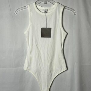 NWT Le Lis Collection White Ribbed Racerback Bodysuit (Size S) preppy casual